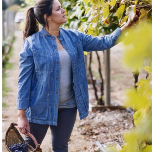 Duluth Trading Organic Cotton Chambray Blue Camo Garden Smock Sz XL - Picture 9 of 14
